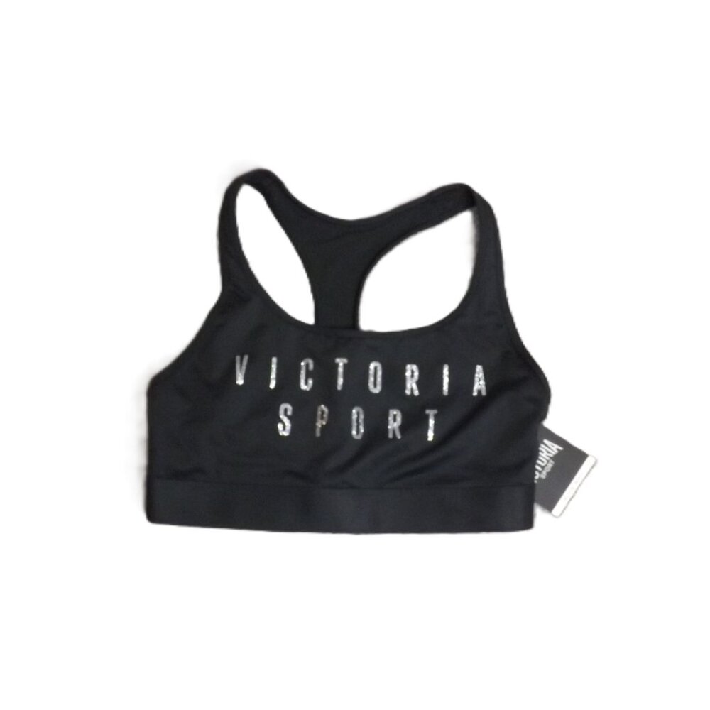Victorias Secret The Player Racerback Sports Bra Size Medium NWT Black Silver